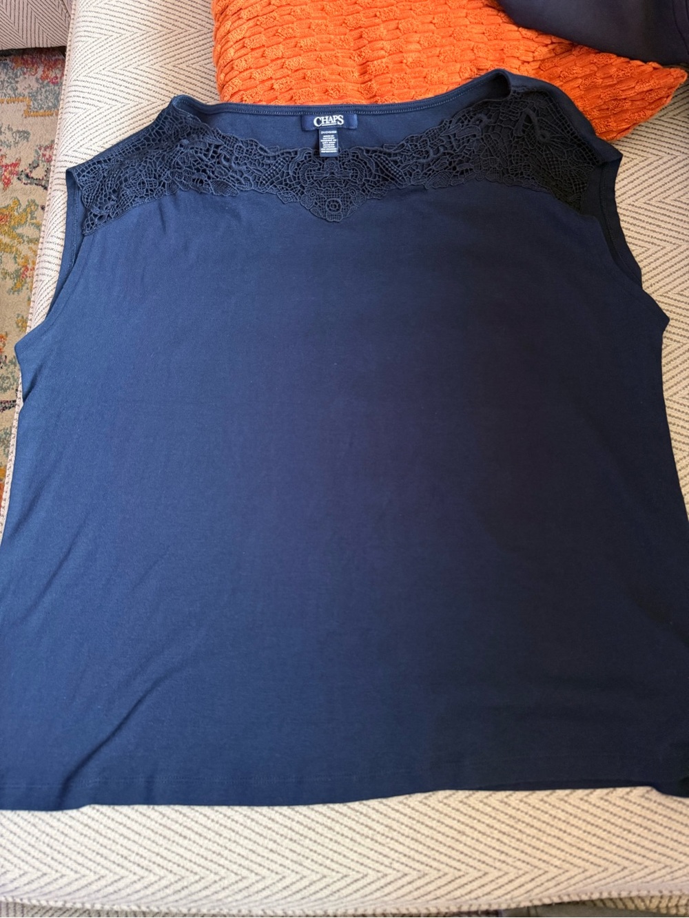 Chaps tee with pretty embroidery at the top